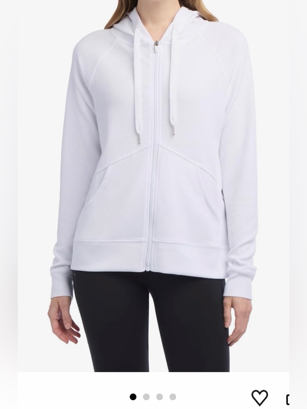 Jockey Women’s White Wavy Rib Full Zip Athletic Hoodie Sweatshirt Size XS